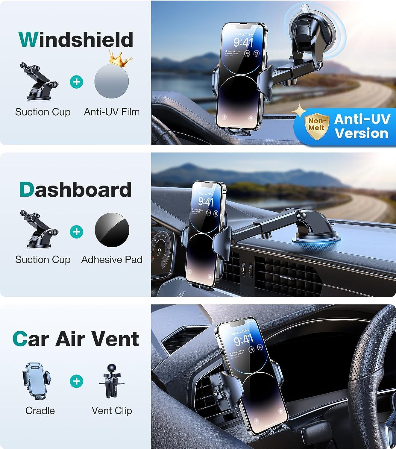 VICSEED Car Phone Mount, [Thick Case & Big Phones Friendly] Long Arm Suction Cup Phone Holder for Car Dashboard Windshield Air Vent Hands Free Clip Cell Phone Holder Compatible with All Mobile Phones