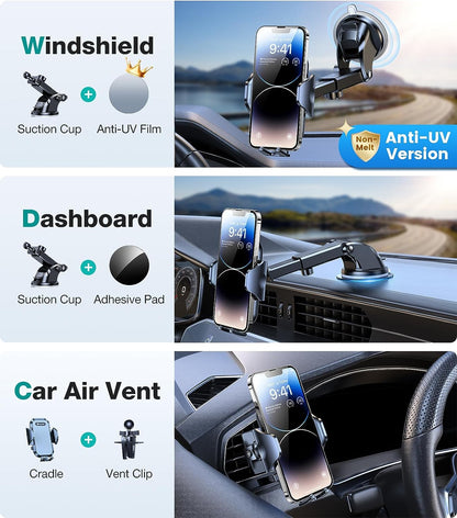 VICSEED Car Phone Mount, [Thick Case & Big Phones Friendly] Long Arm Suction Cup Phone Holder for Car Dashboard Windshield Air Vent Hands Free Clip Cell Phone Holder Compatible with All Mobile Phones