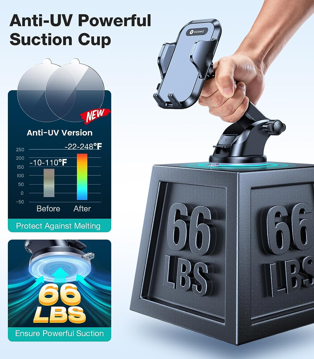 VICSEED Car Phone Mount, [Thick Case & Big Phones Friendly] Long Arm Suction Cup Phone Holder for Car Dashboard Windshield Air Vent Hands Free Clip Cell Phone Holder Compatible with All Mobile Phones